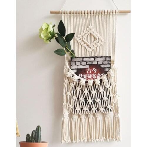 Hand-woven Wall Hanging Storage Bag Holder Wall Mount Bohemian Hanging Bag Wall Hanging Woven Cotton Storage Bag Home Decoration