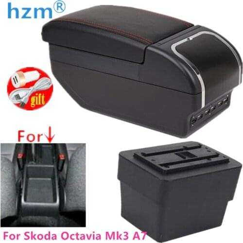 Armrest box For Skoda Octavia Mk3 A7 2014-2021 Centre Console Storage Box With Cup holder Dual layer Ashtray Accessories USB
