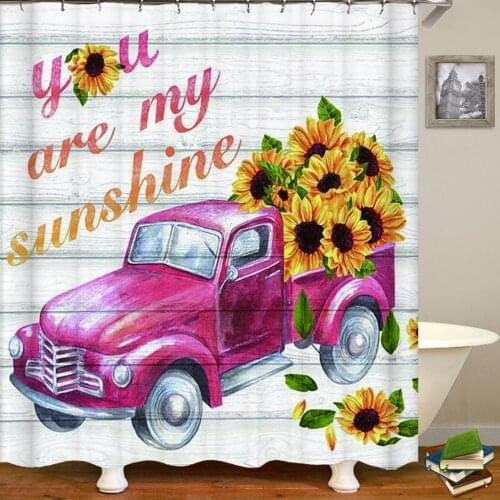 Colorful Flower Sunflower Bathroom Shower Curtains Frabic Waterproof Polyester Vintage Style Car Bath Curtains With Hooks