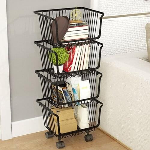 Rolling Stackable Basket Wire Organizer Basket with Lockable Casters Fruit Vegetable