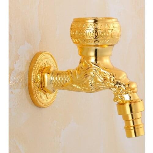 Vidric Retro Garden Bibcock Faucet Tap Antique Brass Finish Bathroom Wall Mount Washing Machine Water Faucet dragon carved Tap