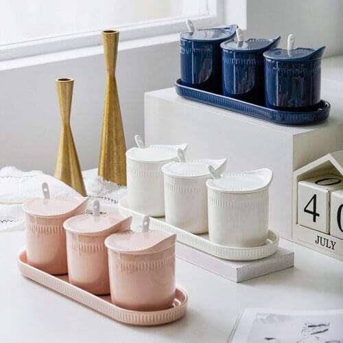 Japanese style seasoning jar monosodium glutamate salt jar ceramic seasoning box home kitchen sugar salt jar season storage set