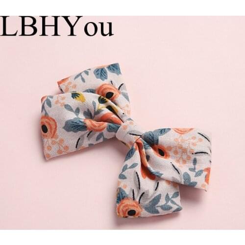 1pcs School Girls Prints Bows Hair Clips Handmade Fabric Cotton Knot Hair Barrettes Little Girls Hair Accessories