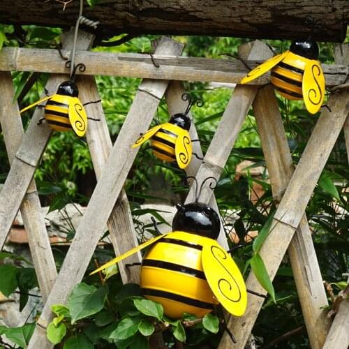 Handmade Yellow Red Black Iron Bee Beetle Set Of 4 Pieces Home Garden Decor Hanging Animals Figurines In Small Middle Large Size