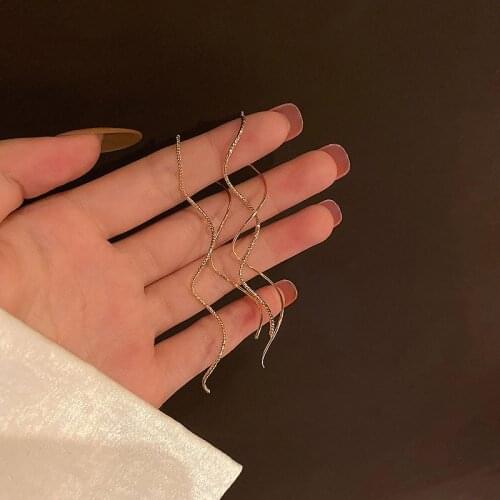 Vintage Gold Color Bar Long Thread Tassel Opal Drop Earrings For Women Glossy Arc Geometric Korean Fashion Jewelry Accessories