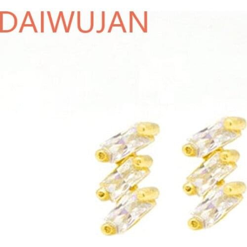 DAIWUJAN New Multilayer Crystal Zircon 925 Sterling Silver Piercing Stud Earrings For Women Girl Pendientes de oreja Jewellry