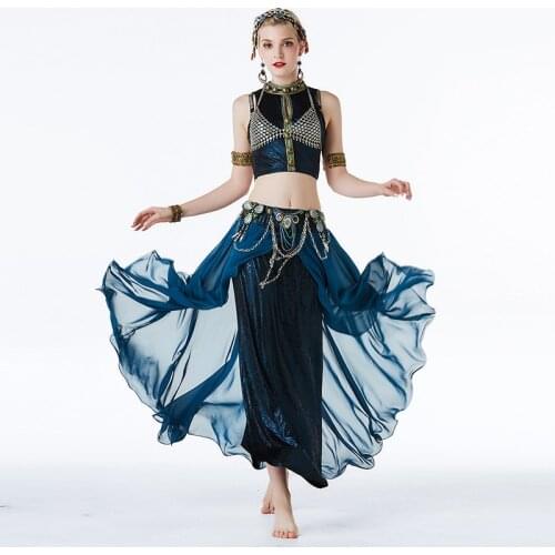 Chiffon Belly Dance Costume Super Soft Dress Woman Performance Suits TV Show Clothes Blue Skirt For Girls Women Dancing Costumes