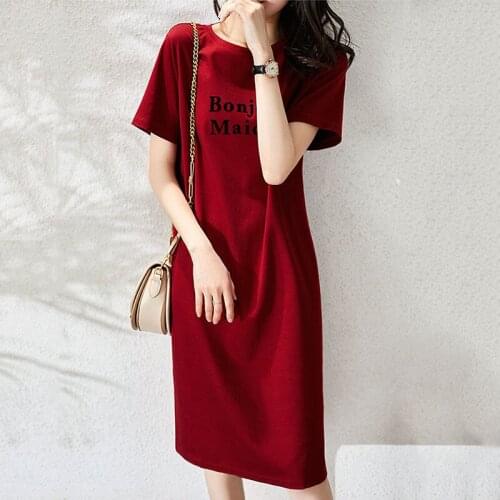 [Cotton] 20 summer loose and thin printed T-shirt dress womens students Korean version of the long fairy skirt