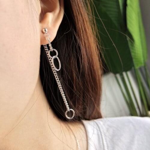 1pair 100% Authentic 925 Sterling silver Lucky Circles & Chain dangle long Earrings Fine jEWELRY Women E152