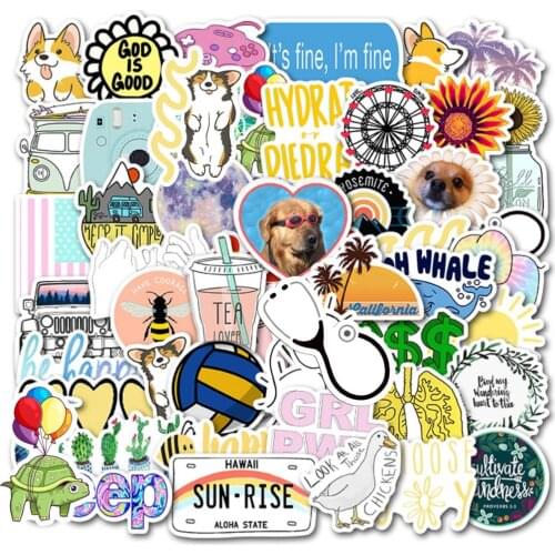 50Pcs/pack Fresh Simple Cartoon Stickers Waterproof Vinly Decals Skateboard Luggage Phone Laptop Fridge Cute Girl Stickers