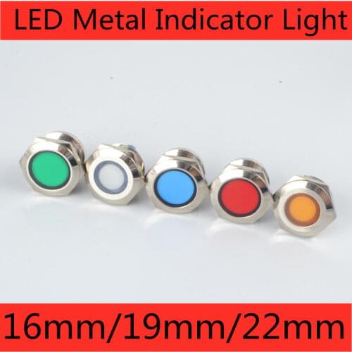 16/19/22mm LED Metal Indicator Light Waterproof Signal Lamp Light 12V 24V 220v Red Yellow Blue White Green