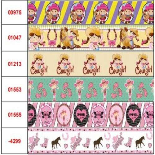 16mm-75mm Cartoon Cowboy/Cowgril Printed Grosgrain Ribbon For Handmade Bow Elastic Band For Party Gift Wrapping 50Yards/Roll