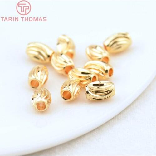 50PCS 5x7MM Hole 2MM 24K Gold Color Plated Brass Engraved End Beads High Quality Diy Jewelry Accessories