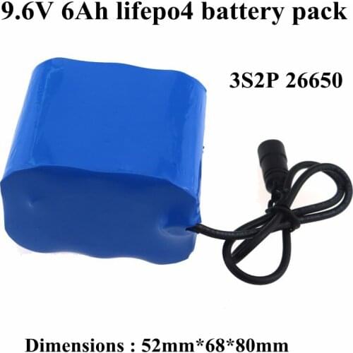 9.6v 6Ah lifepo4 battery 10v high capacity 6000mah 3S 26650 battery pack for kids electric toy car power tools air pump