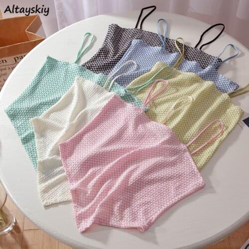 Camis Women Design Plaid Teenagers Aesthetic Hot Sale Classic Simple Ins College Korean Style Sweet Candy Colors Retro Hipster