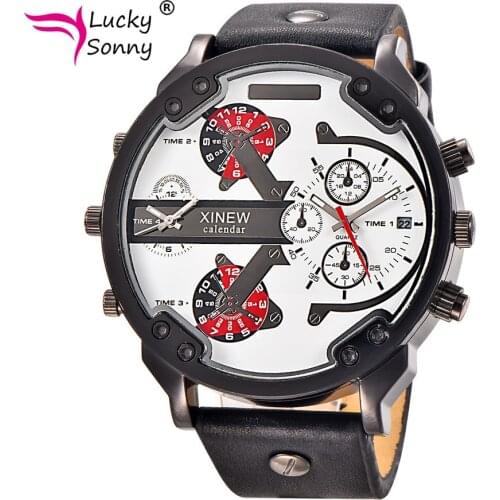 Mens Watches Fashion Oversized Dial Date Japan Quartz Movement Leather Strap Casual Watch Dual Time Montre Homme Marque Luxe Dz