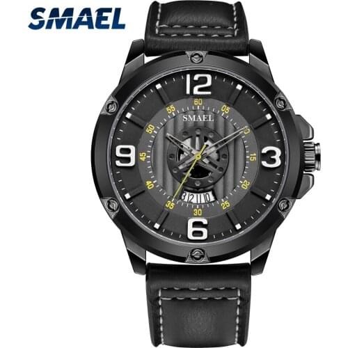 SMAEL Japanese Quartz Movement Mens Casual Watch Stainless Steel Strap Alarm Clock LED Night Light Pointer Calendar