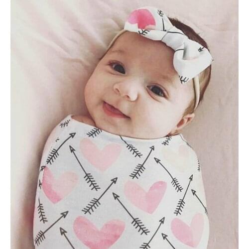 Newborn Photography Prop Baby Blankets Printed Newborn Infant Baby Boys Girls Sleeping Swaddle Muslin Wrap +Headband 2PCS
