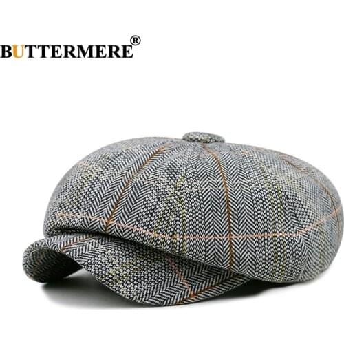Buttermere Herringbone Men Newsboy Caps Women British Style Spring Octagonal Hat Vintage Adjustable Checkered Hats And Caps