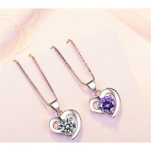 KOFSAC New Fashion 925 Sterling Silver Necklaces For Women Valentines Day Exquisite Crystal Love Heart Pendant Necklace Jewelry