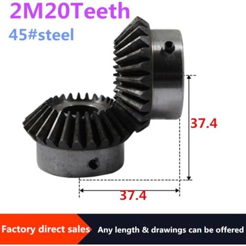 2pcs Bevel Gear 2M 20Teeth inner hole 8/10/12/14/15/16/17/18/19/20 mm gear 90 degrees meshing angle Steel Gears Screw Hole M5