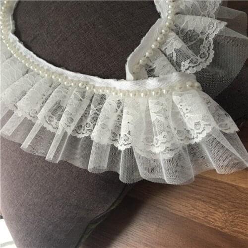 9cm wide high quality dress wedding lace white lace hand-stitched beads ruffle lace accessories