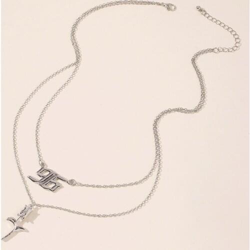 Lalynnly Special Date Old English Number Rose Pendant Necklace Clavicle Chain Choker Necklace For Women Jewelry Birthday Gifts