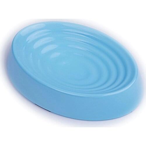 SUPER DESIGN Melamine Cute Shallow Wide Mouth Flat Cat Bowl for Whisker Relief Oval Pattern Light Blue