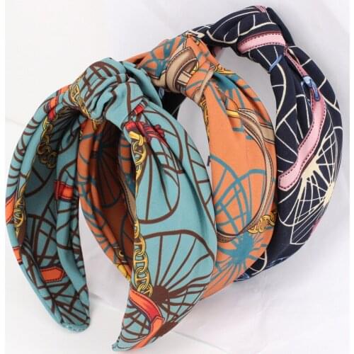 Fashion Vintage Women Korean Hair Accessories Fabric Colorful Pattern Wide Cross Twist Hair Band For Women