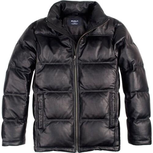 Genuine Leather Men Winter White Goose Down Mens Sheepskin Coat Plus Size Puffer Jacket 12-H05# KJ1149