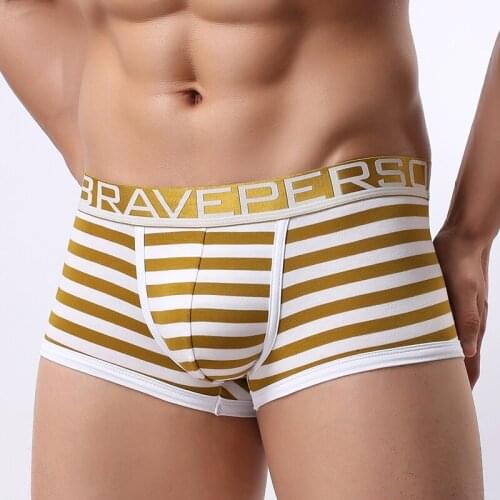 Men Boxer Shorts Sexy Bikini Underwear Men Striped Breathable Underwear Bulge Pouch Shorts Underpants Cotton Cueca Masculina