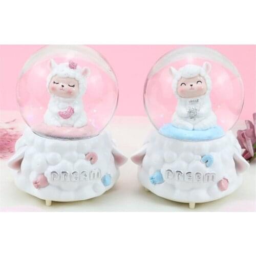 Colored Lights Music Box Falling Snow Crystal Ball Kawaii Room Decor Desk Accessories New Year Christmas Gifts For Children Girl