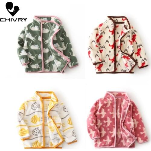 Baby Boys Girls Soft Fleece Zipper Coat Outwear Sweatshirt 2021 Spring Autumn Kids Cartoon Print Warm Jackets Children Clothing