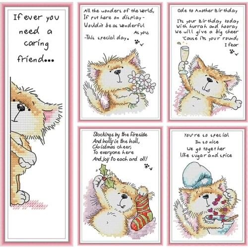 Joy sunday cat DIY Cross Stitch kits, 14ct count printing white canvas Embroidery Needlework Set, Cross stitch Accessory Tools