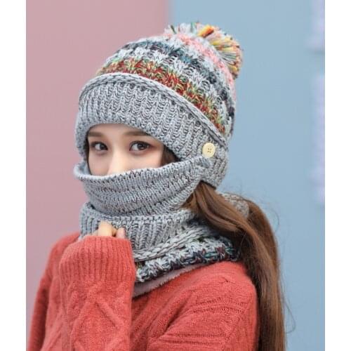 New Fashion Winter Knitted Hat Women Scarf Cap Mask Set Bonnet Warm Baggy Winter Hats For Girls Multi-Color Skullies Beanies