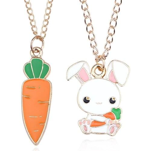Cute Girls Anime Enamel Rabbit With Carrot Pendant Necklace Women Gold Color Bunny Choker Necklace Female Jewelry Party Gift