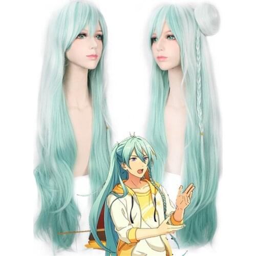 Ensemble Stars Hibiki Wataru Cosplay Wig With Bun women 100cm Long Curly Gradual Wigs Heat Resistance Fiber Synthetic Fake Hair