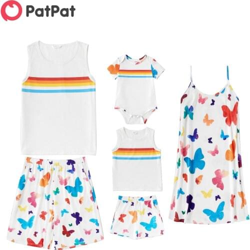 PatPat 2021 New Summer Family Matching Butterfly Print Sleeveless Pajamas Set(Flame Resistant)