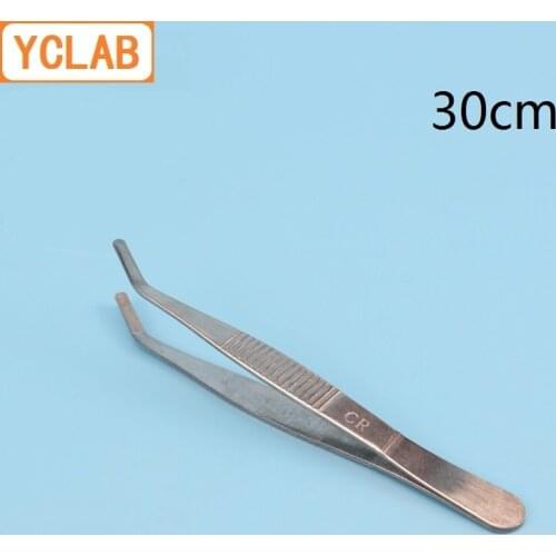 YCLAB 30cm Elbow Tweezers Stainless Steel Plier Carbon Steel Round Head with Teeth Laboratory Medical Household Dressing