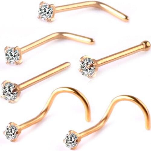 6pcs Nose Piercing Nariz Jewelry for Women Stainless Steel Crystal L Shape Fake Nose Ring Body Piercing Stud Fake Piercing Charm