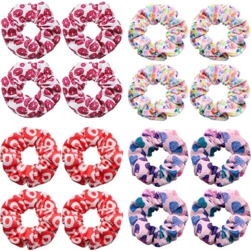 Korean Valentines Heart Paisley Print Hair Scrunchies Bullet Textured Liverpool Fabric Head Rope Elastic Hair Band Ponytail Ring