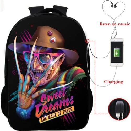 USB Horrorible Killers Backpack Horror Movie Character Printed Teenager Boys Girls School Bag Children Schoolbag Student Bookbag