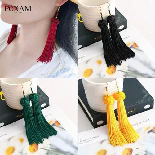 POXAM Fashion Bohemian Silk Fabric Long Fringe Earrings 2019 for Women Statement Wedding Jewelry pendiente Dangle Tassel Earring