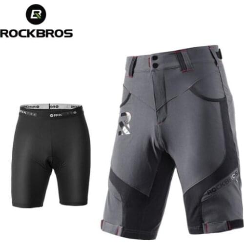 ROCKBROS 2 In 1 Men DH MTB Shorts Mountain Bike Loose Outdoor Downhill Shorts Cycling Shorts With 4D Padded Cycling Underpants