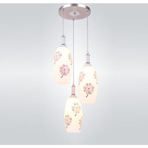 Modern Dining Room Glass Pendant Lights Four Leaf Clover Printing Restaurant Hanging Lighting Fixtures Bar Counter Hanging Lamps