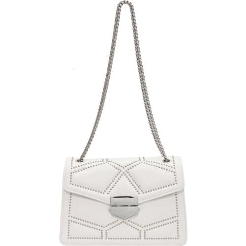 Rivet Shoulder Bag Metal Chain Crossbody Bag 2021 Women Bags Brand Leather Luxury Handbags For Women Classic Squar Flap Satchel