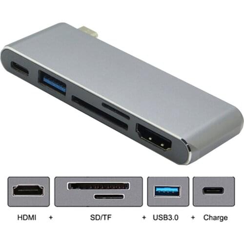 5 in 1 USB 3.1 Type C Hub with 4K HDMI Type C Charging Port SD TF Card Reader USB 3.0 Hub for MacBook Pro Google Chromebook
