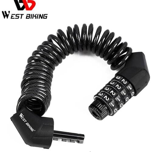 WEST BIKING Mini Helmet Lock Anti-theft 4 Digit Password Bicycle Locks for Scooter Motorcycle Portable MTB Road Bike Cable Lock