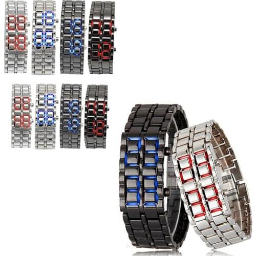 Womens Mens Volcanic Lava Iron Samurai Metal Faceless Bracelet Sport LED Watch
