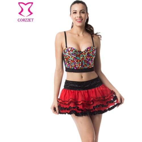 Plus Size Bralette Bustier Bra Push Up Rainbow Gem Stud Bras For Women Underwear Burlesque Club Dancewear Punk Rave Brassiere